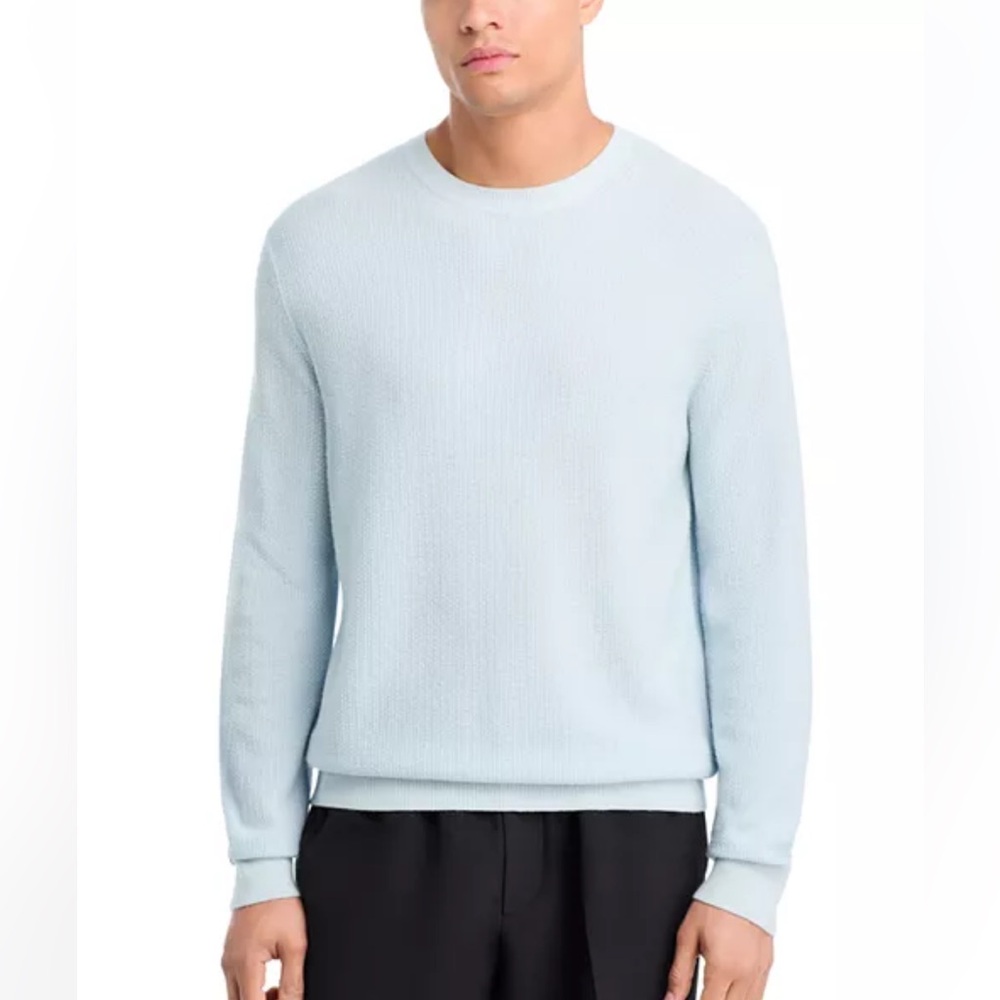 VINCE Geometric Jacquard Wool & Cotton Blend Crewneck Sweater Light Blue LG NWI